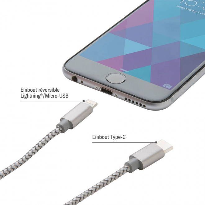CÂBLE DE CHARGE PROMOTIONNEL 3 EN 1 EN NYLON 'NOLYN'