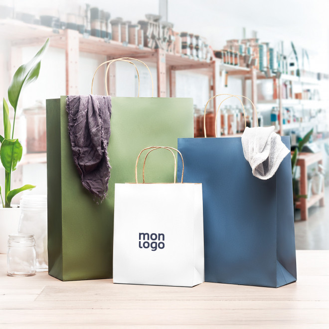 SAC PAPIER KRAFT PUBLICITAIRE ANSES TORSADEES 'HONDURO' 18X21X8 CM 90 GR/M²