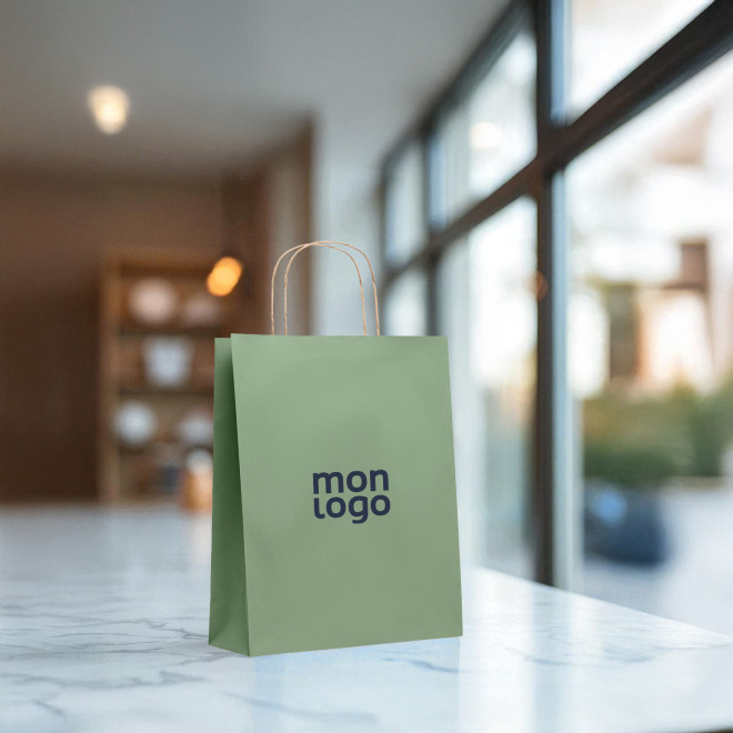 SAC PAPIER KRAFT PROMOTIONNEL ANSES TORSADEES 'HONDURO' 25X32X11 CM 90 GR/M²