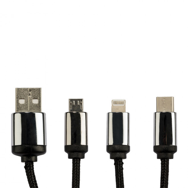 CÂBLE DE CHARGE LONG 3 EN 1 SCX® PERSONNALISÉ AVEC LOGO LUMINEUX 'MERET'