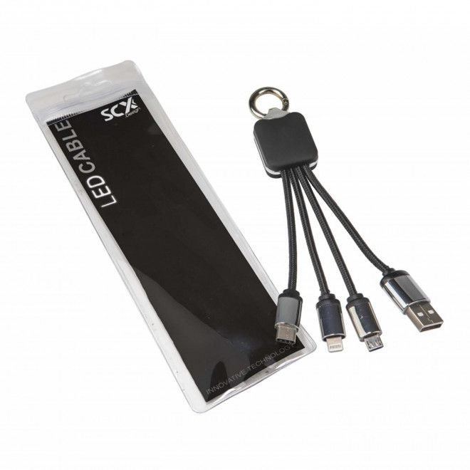 CÂBLE DE CHARGE 3 EN 1 SCX® LOGO LUMINEUX 'ANAT'
