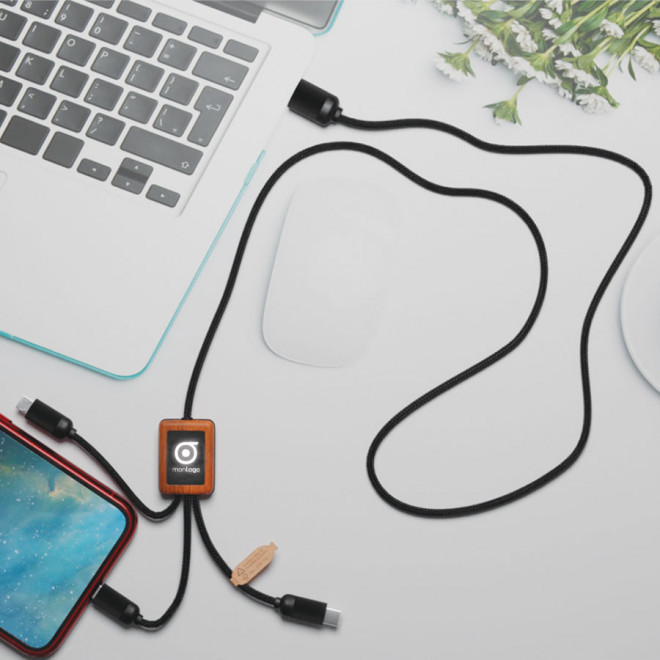 CÂBLE DE CHARGE LONG 3 EN 1 SCX ® PERSONNALISÉ AVEC LOGO LUMINEUX 'KIPA'