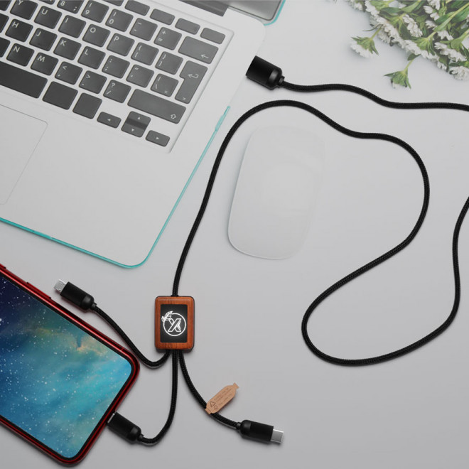 CÂBLE DE CHARGE LONG 3 EN 1 SCX ® PERSONNALISÉ AVEC LOGO LUMINEUX 'KIPA'