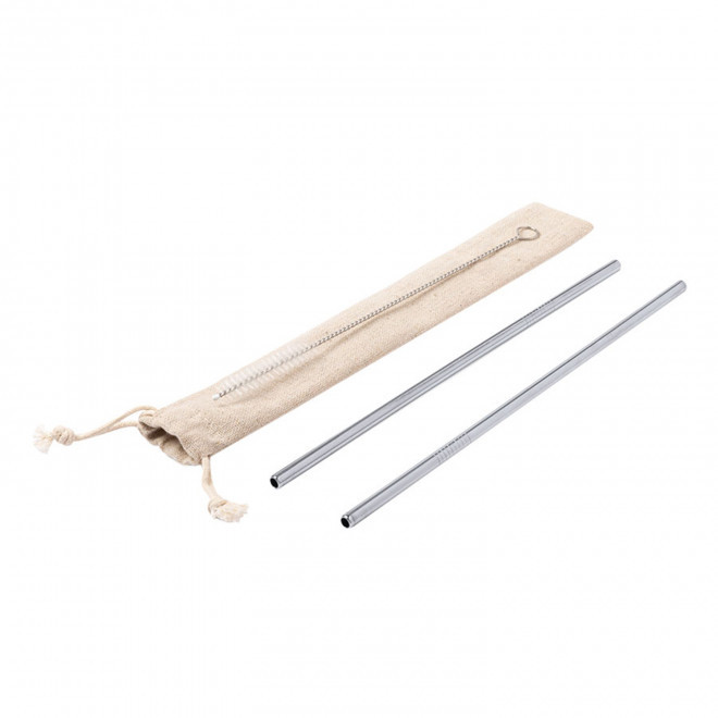 SET DE 2 PAILLES RÉUTILISABLES PUBLICITAIRE EN MÉTAL 'JUPI' 