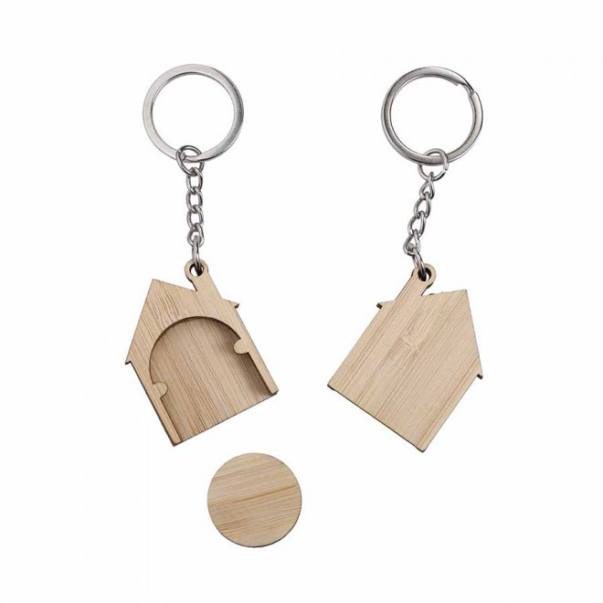 PORTE CLÉS AVEC JETON PERSONNALISABLE EN BAMBOU 'CASEL' 