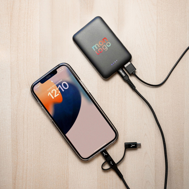 BATTERIE DE SECOURS PUBLICITAIRE 2 PORTS USB 5000 mAh AKASHI® 'CRONOS'