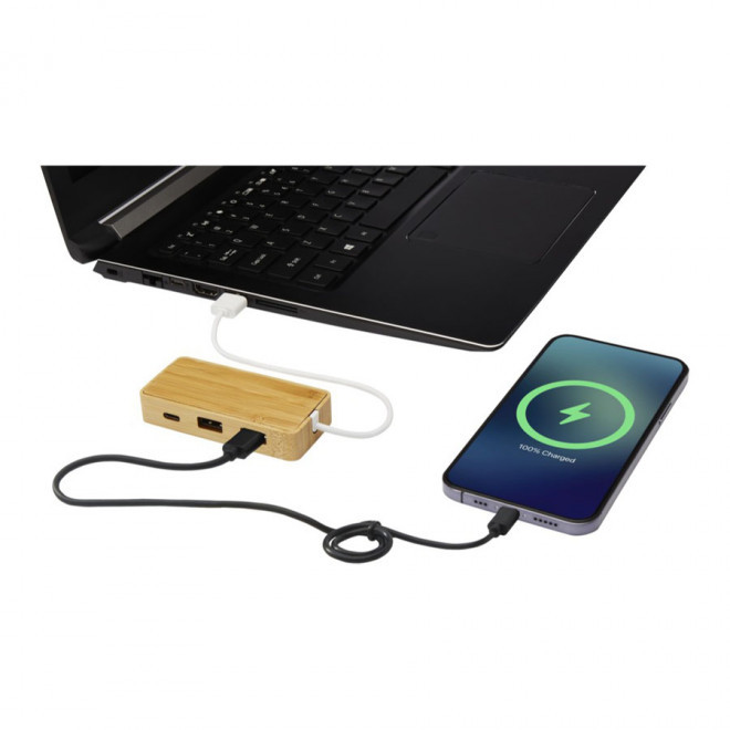 HUB PERSONNALISABLE  EN BAMBOU 3 PORTS 'BUHPA'