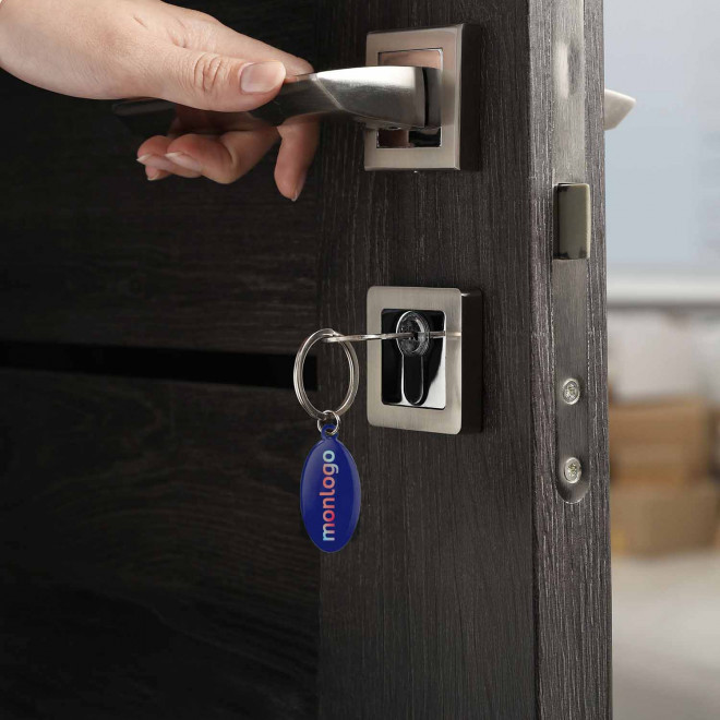 PORTE CLE A LA FORME ACIER PERSONNALISABLE 'VALD' 30x30 MM