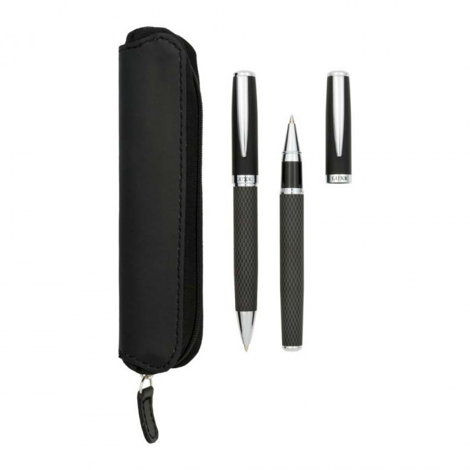 PARURE DE STYLO PERSONNALISABLE BILLE ET ROLLER 'CARBON' 