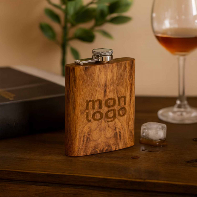 FLASQUE ASPECT BOIS 190ML PERSONNALISEE 'GUDY DARKWOOD'