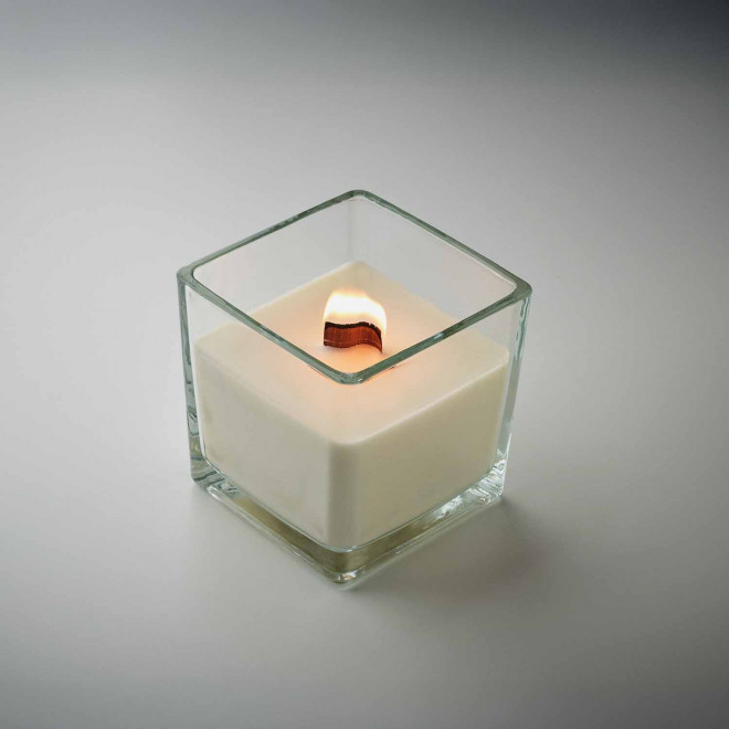 BOUGIE PARFUMEE MECHE BOIS PERSONNALISABLE 'BANILBO M'