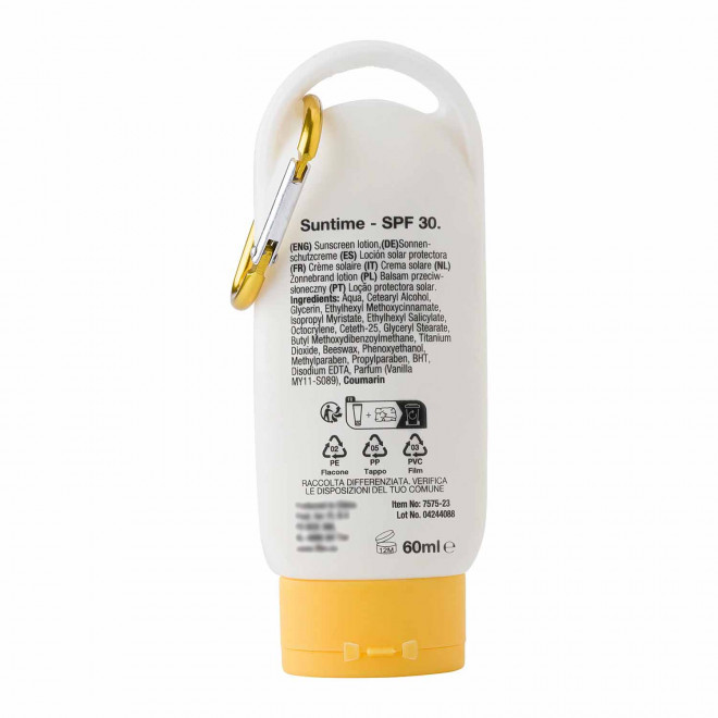 CREME SOLAIRE PERSONNALISABLE EN TUBE MOUSQUETON SFP30 60ML 'FIXSUN'