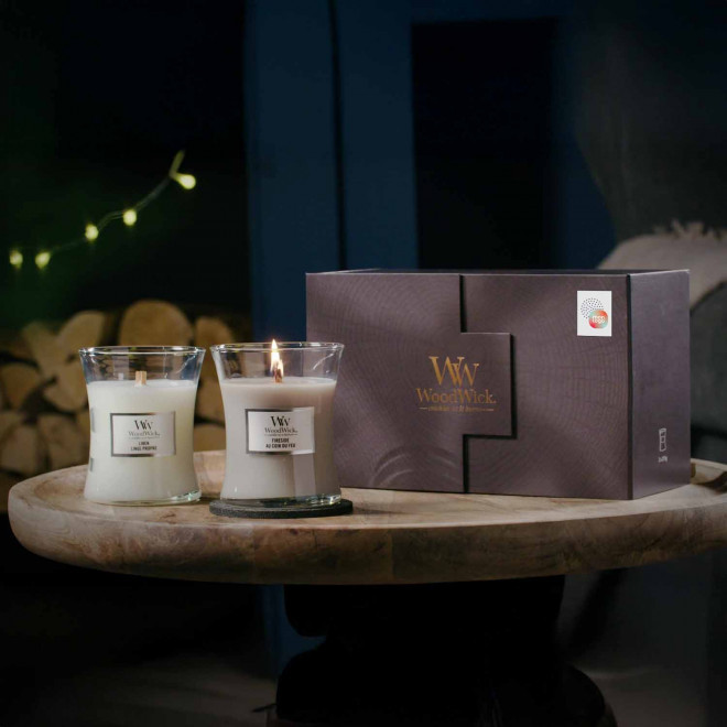 COFFRET 2 BOUGIES MECHE BOIS PERSONNALISABLE 'WOODWICK'