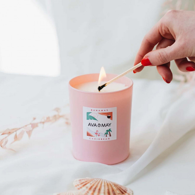 BOUGIE PARFUMEE VERRE ET BAMBOU PERSONNALISABLE 'AVA MAY'