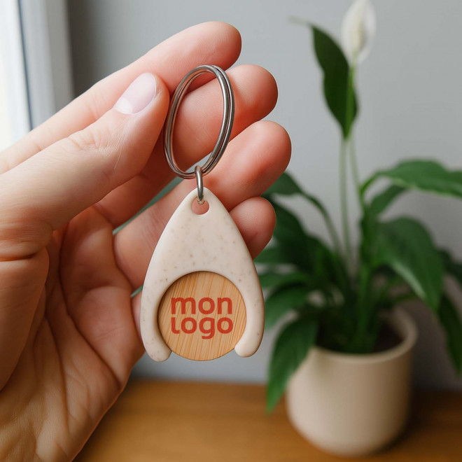 PORTE CLE JETON EN BAMBOU PERSONNALISABLE 'CATCHOS BAMBOU'
