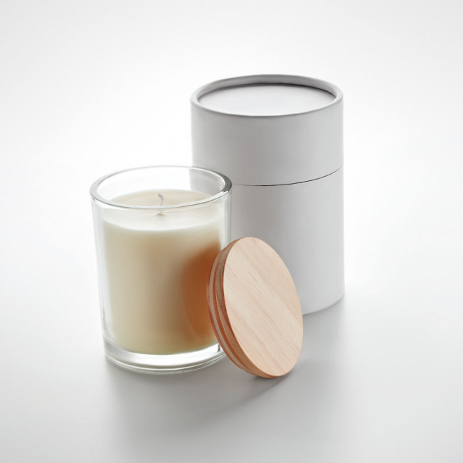 BOUGIE PUBLICITAIRE PARFUMÉE COUVERCLE BAMBOU 'BANILA'