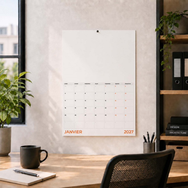 CALENDRIER MURAL AGRAFÉ COUCHÉ RECYCLÉ SATINÉ PERSONNALISÉ 'ALMANI'