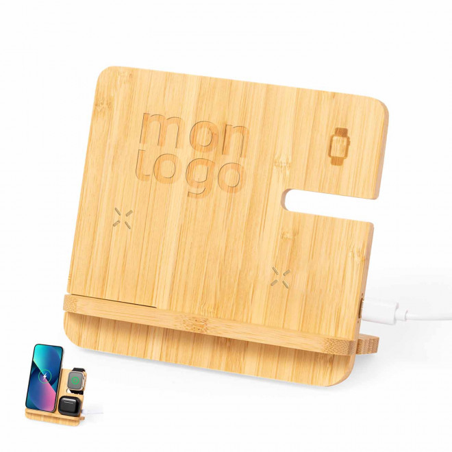 SUPPORT MULTICHARGE 15W EN BAMBOU PERSONNALISABLE 'RINGOU'