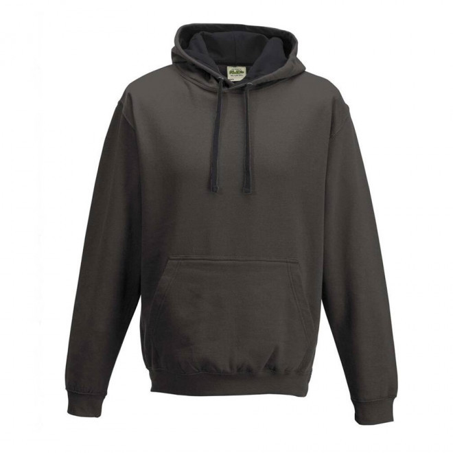 SWEAT CAPUCHE MIXTE JUST HOODS PERSONNALISABLE 'VARSITO' - charbon/noir