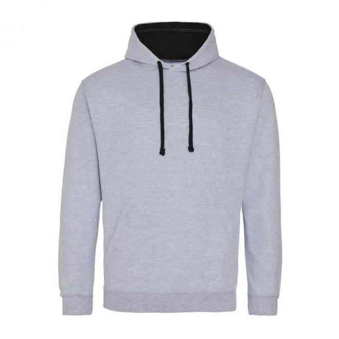 SWEAT CAPUCHE MIXTE JUST HOODS PERSONNALISABLE 'VARSITO' - gris chiné/noir