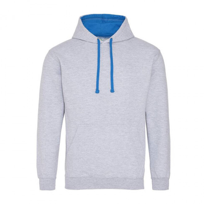 SWEAT CAPUCHE MIXTE JUST HOODS PERSONNALISABLE 'VARSITO' - gris chiné/bleu saphyr