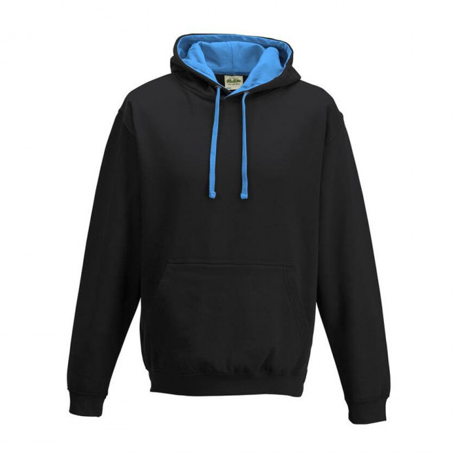 SWEAT CAPUCHE MIXTE JUST HOODS PERSONNALISABLE 'VARSITO' - noir/bleu saphry