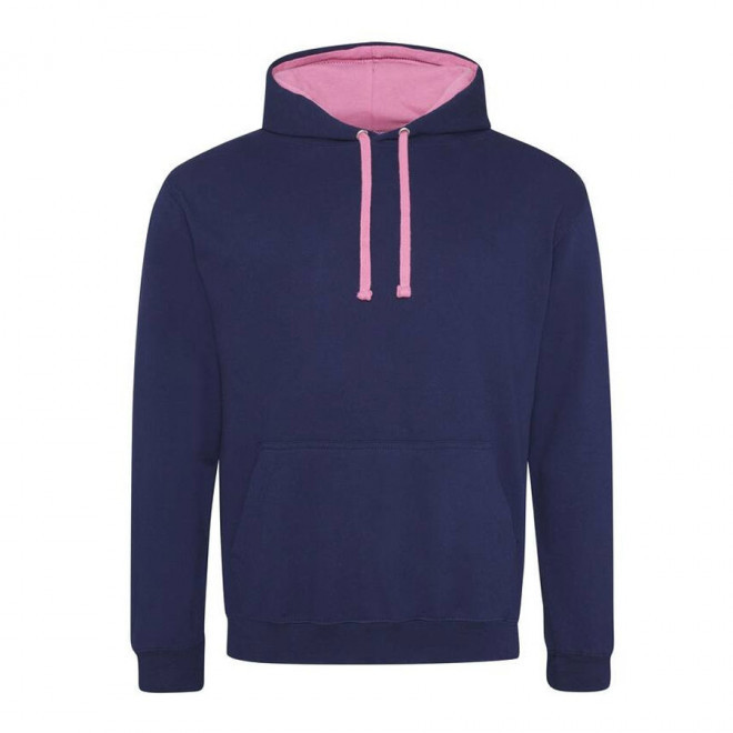 SWEAT CAPUCHE MIXTE JUST HOODS PERSONNALISABLE 'VARSITO' - navy/candy pink