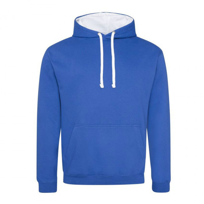 SWEAT CAPUCHE MIXTE JUST HOODS PERSONNALISABLE 'VARSITO' - bleu royal /blanc