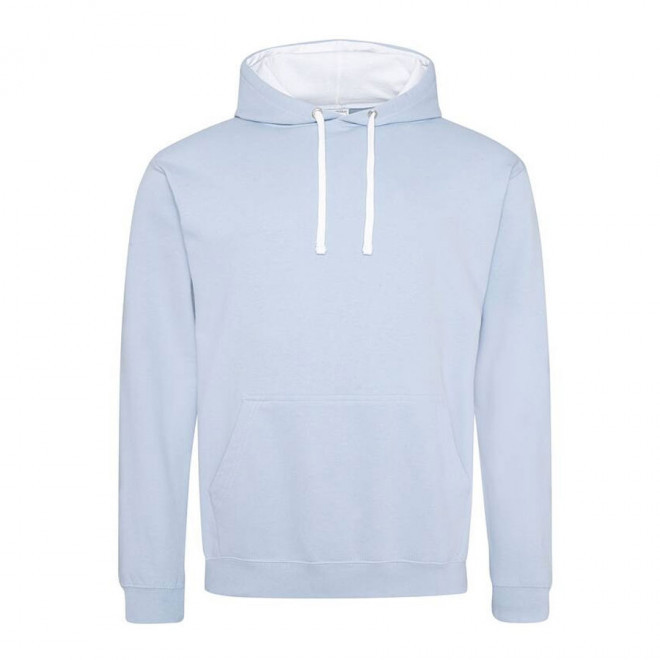 SWEAT CAPUCHE MIXTE JUST HOODS PERSONNALISABLE 'VARSITO' - bleu ciel/blanc