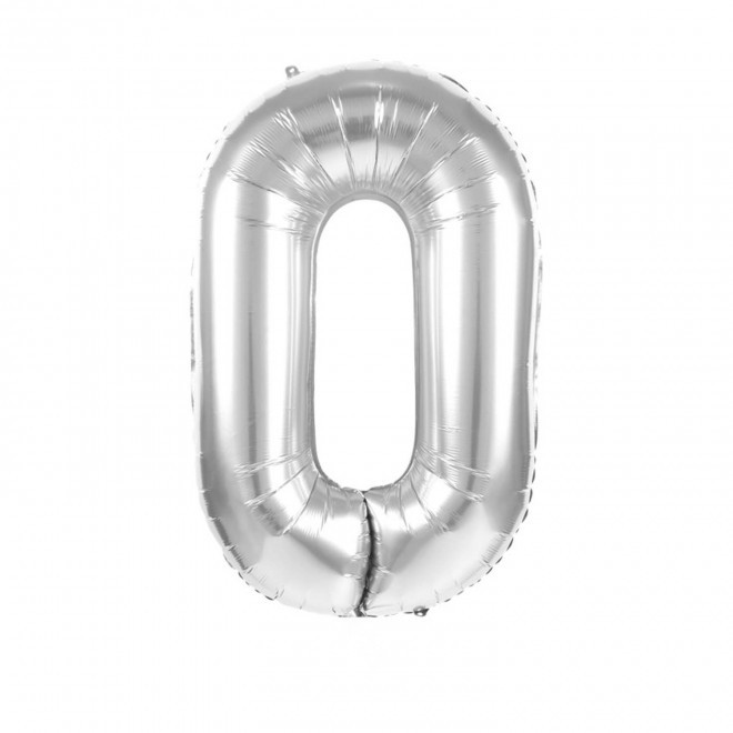 BALLON NUMERO EN MYLAR ARGENT 'NUMBERZ' - chiffre 0