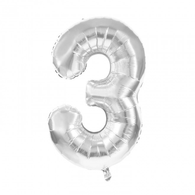BALLON NUMERO EN MYLAR ARGENT 'NUMBERZ' - chiffre 3