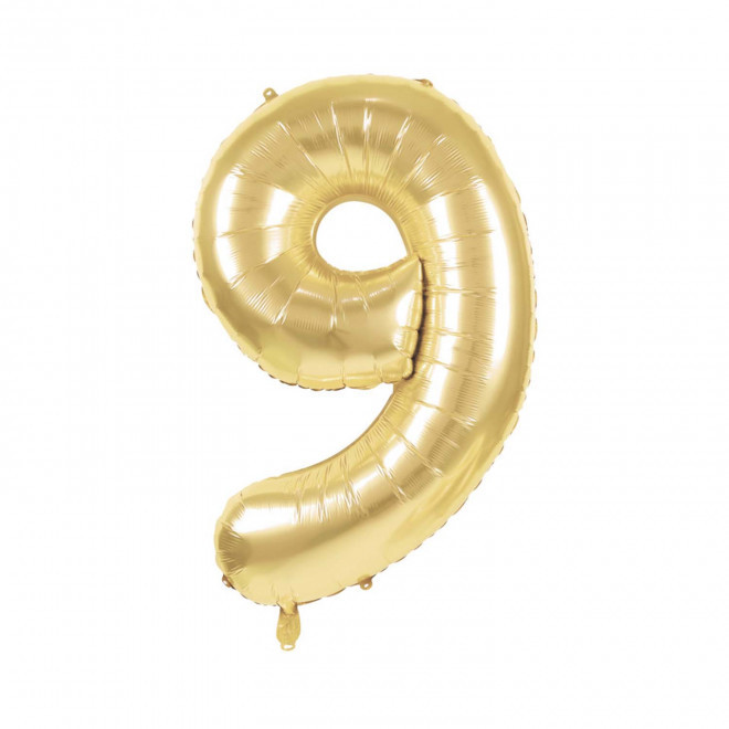 BALLON NUMERO EN MYLAR DORE 'NUMBERZ' - chiffre 9