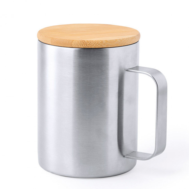 MUG PERSONNALISABLE EN ACIER INOXYDABLE 'STULO'  - acier/bois