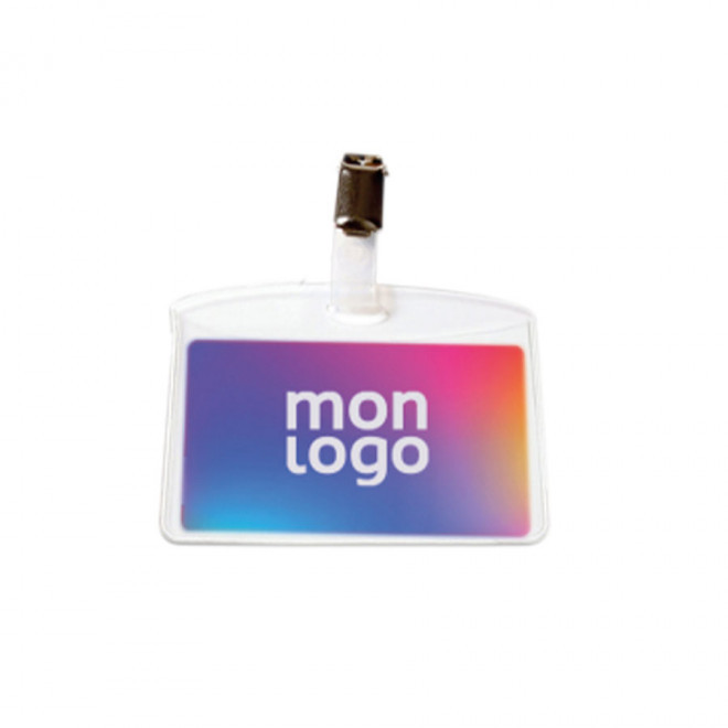 BADGE PERSONNALISABLE EN PVC À PINCE 'DUNI' - blanc