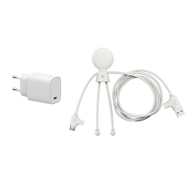 PACK DE CÂBLE ET PRISE PUBLICITAIRE XOOPAR® 'MR BIO FASTCHARGE PRISE30W'  - blanc