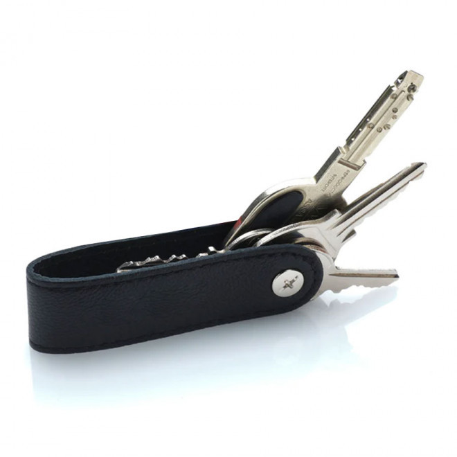 PORTE-CLÉS CUIR RECYCLÉ PERSONNALISÉ 'LUFKY' - noir