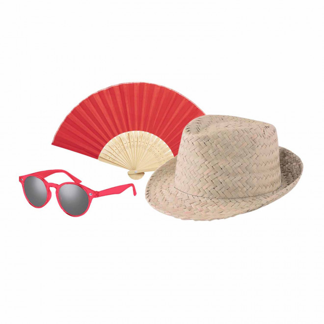 SET LUNETTES EVENTAIL CHAPEAU PERSONNALISABLE 'SUMMER' - rouge