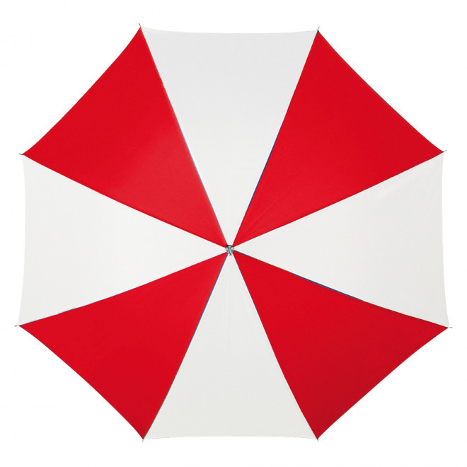 PARAPLUIE PUBLICITAIRE MANCHE DROIT OUVERTURE AUTO 'ABERDEEN BOIS' - blanc/rouge