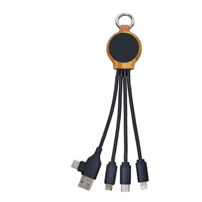 CABLE PERSONNALISABLE 5-EN-1 ECO 'KEYRING' - noir