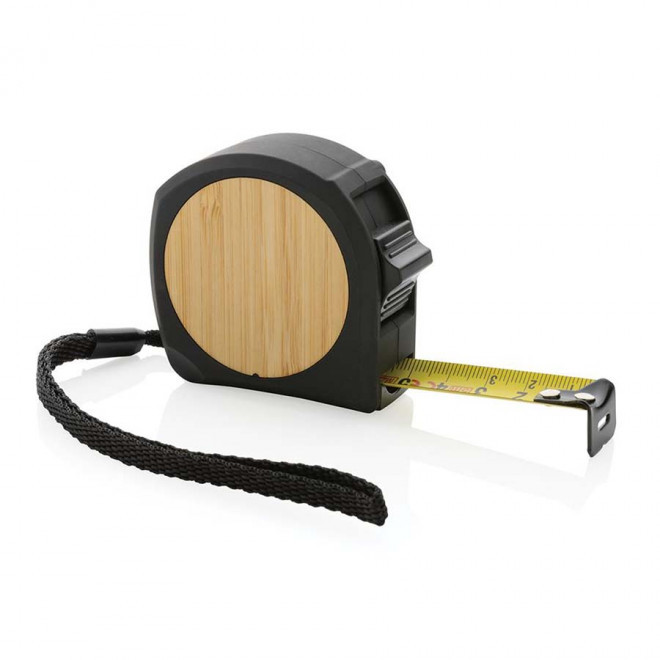 MÈTRE PUBLICITAIRE RUBAN 5M EN BAMBOU 'MESURIO RCS' - noir/bambou