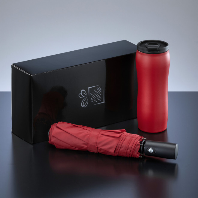 COFFRET PARAPLUIE ET MUG 400ML PERSONNALISABLE 'UMBRI' - rouge
