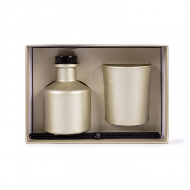 COFFRET BOUGIE ET DIFFUSEUR PERSONNALISABLE  'NONMA' - doré