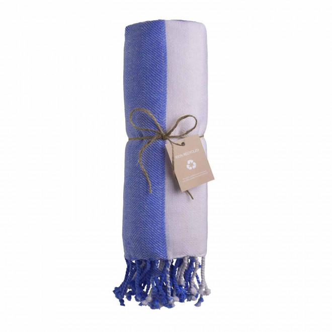 PAREO/FOUTA PERSONNALISABLE 'HORTENSE 180 RECYCLE HORIZONTAL' - bleu fonce