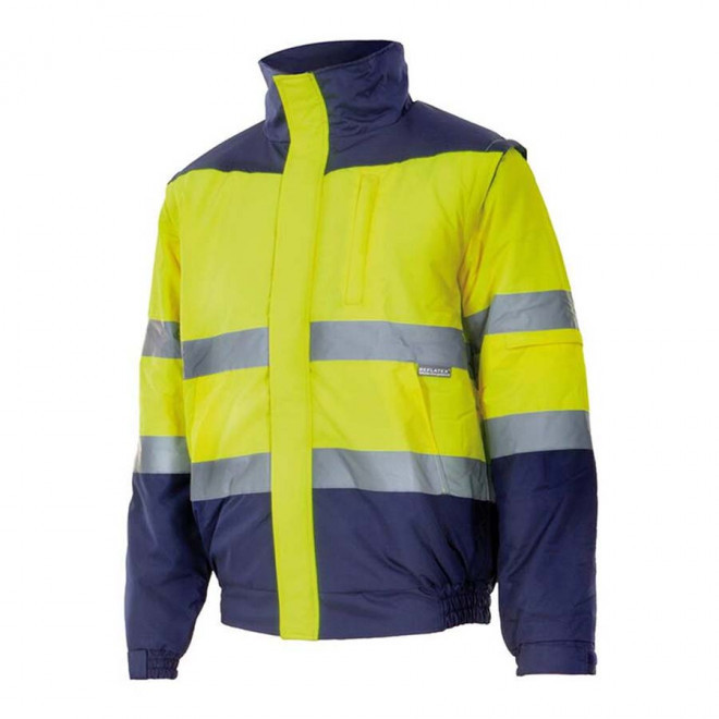 BLOUSON MATELASSE 2 EN 1 PERSONNALISABLE 'TIROUNO' - navy/jaune fluo