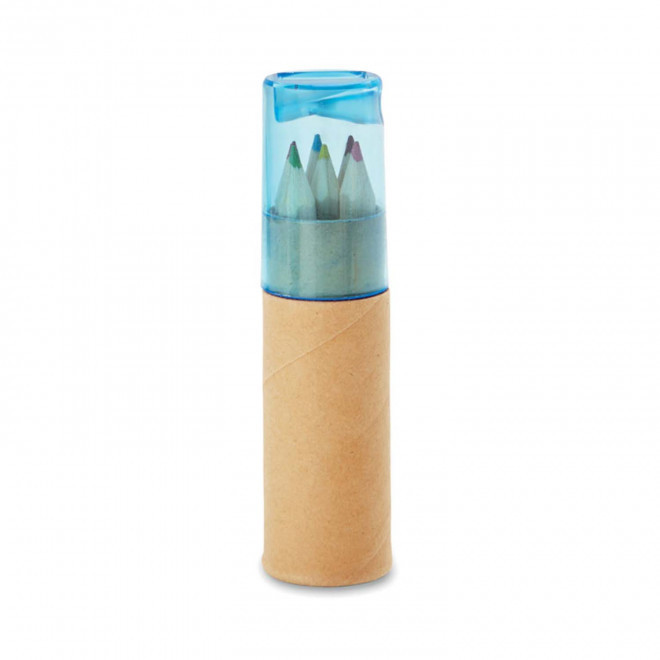 SET DE 6 CRAYONS DE COULEUR AVEC TAILLE-CRAYON PERSONNALISABLE 'ANDORRE' - bleu