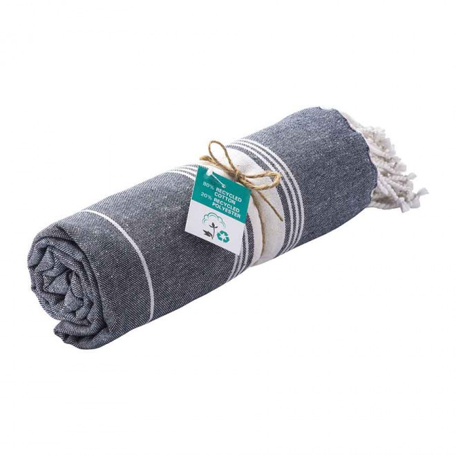 PAREO/FOUTA PERSONNALISABLE 'HORTENSE 180 RECYCLE PETITES RAYURES' - bleu