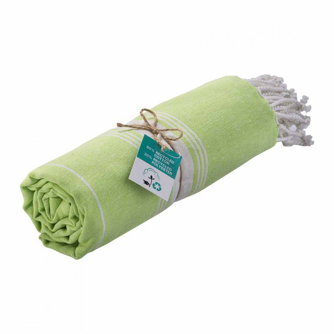 PAREO/FOUTA PERSONNALISABLE 'HORTENSE 180 RECYCLE PETITES RAYURES' - vert pomme