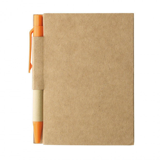 MINI CARNET AVEC STYLO RECYCLES PERSONNALISABLE 'CARTOPAD' - orange