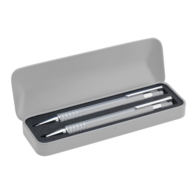 PARURE STYLO PUBLICITAIRE & PORTE-MINES GRAVÉS 'MONTEBELLO' - argenté