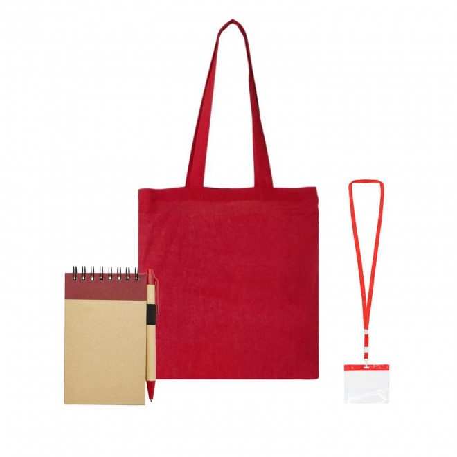 SET TOTE BAG BADGE ET BLOC NOTES PERSONNALISABLE 'FAIR' - rouge